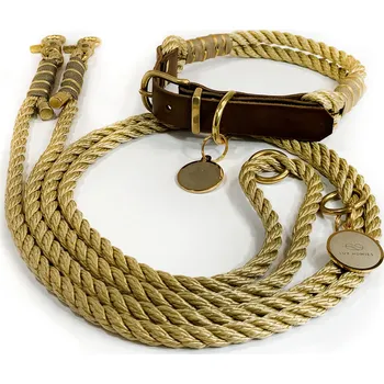 Vodítko pro psa SvětTlapky Luxusní vodítko s obojkem pro psy MIA PŘEPNI SET - Zlaté 2m Velikost setu (plíšek není součástí produktu): S