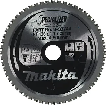 Pilový kotouč Pilový kotouč na kov, ocel, železo Makita B-33744 Specialized, 136x20mm, 56 zubů