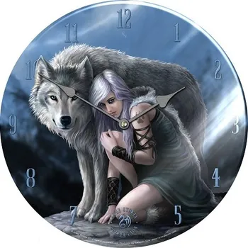Hodiny Nástěnné hodiny fantasy - Vlk ochránce 34 cm