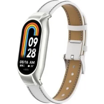 Ostatní příslušenství k chytrým hodinkám eses Kožený řemínek pro Xiaomi Smart Band 8, 9 a 10 - Bílý