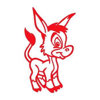 Samolepící dekorace SAMOLEPKA Osel 006 pravá (10 - červená) NA AUTO, NÁLEPKA, FÓLIE, POLEP, TUNING, VLASTNÍ TEXT, TISK, AUTOSAMOLEPKY.cz, POLEPY, OBRÁZEK, LOGO, SAMOLEPKY