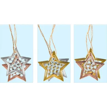 Vánoční dekorace Hvězda kov MIX 7 cm - závěs 2 ks