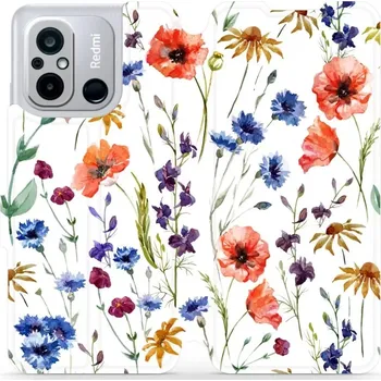 Pouzdro na mobilní telefon Flipové pouzdro Mobiwear - Xiaomi Redmi 12C - MP04S Luční kvítí (Knížkové flip pouzdro, obal, kryt na mobil Xiaomi Redmi 12C - MP04S Luční kvítí, materiál Umělá kůže + TPU - ochrana 360°, stojánek, silikonová vanička, magnetické zavírání)