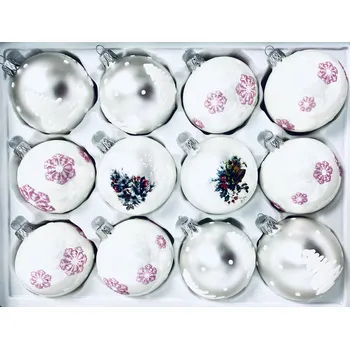 Vánoční ozdoba IRISA Skleněná ozdoba SADA JEMNÁ 7 cm, balení 12 ks bílá Velikost: 7 cm, Balení: 12ks, Barva: bílá