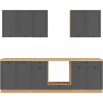 Kuchyňská linka Black Red White Semi Line verze 3 260/200 cm grafit/dub reveal