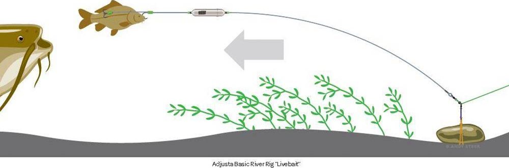 MadCat návazec na sumce podvodní splávek ADJUSTA BASIC RIVER RIG, 40g (Osvědčená montáž na sumce s jedno a trojháčkem nadlehčená podvodním splávkem.)