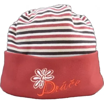 Čepice Čepice dětská bavlna - DRÁČE vínová s proužky - vel.50-52cm
