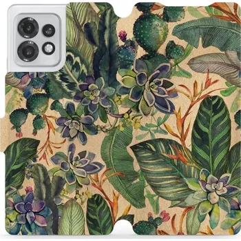 Pouzdro na mobilní telefon Flipové pouzdro Mobiwear - Motorola Edge 40 Pro - VP05S Sukulenty (Knížkové flip pouzdro, obal, kryt na mobil Motorola Edge 40 Pro - VP05S Sukulenty, materiál Umělá kůže + TPU - ochrana 360°, stojánek, silikonová vanička, magnetické zavírání)