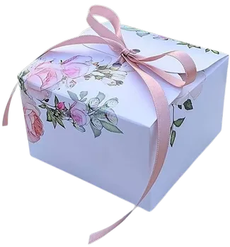 Krabička na výslužku Svatební krabička na výslužku bílá s růžemi s mašlí 11 x 11 x 7 cm