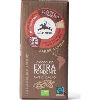 Cukrovinka Alce Nero BIO Hořká čokoláda 80% s kakaovými boby, Fairtrade, Bezlepková, 100 g
