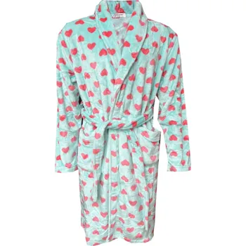 Dámské pyžamo C-Lemon Dámský župan huňatý- Srdíčka Barva: Tyrkysová, Velikost: XL