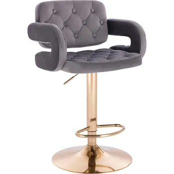 Barová židle Barová židle velur Ardal na zlatém talíři - tmavě šedé