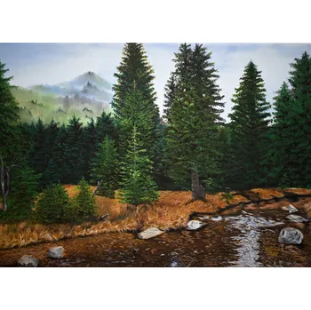 Obraz Ban Ručně malovaný obraz na plátně krajina Jaro, Horský potůček pod Sněžkou
