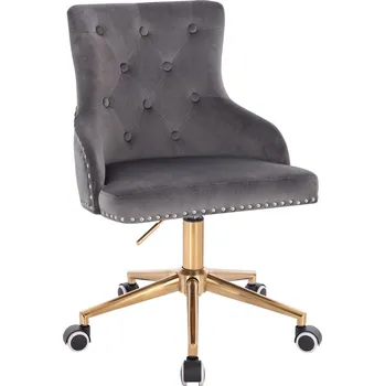 Otočné křeslo Sogne velur na zlaté podstavě s kolečky - grafit