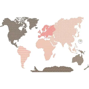 Yellow Tipi Růžová samolepka na zeď World Map 88 x 155 cm