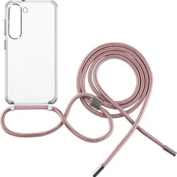 Pouzdro na mobilní telefon FIXED Pure Neck pro Samsung Galaxy S23 růžová šňůrka/transparentní