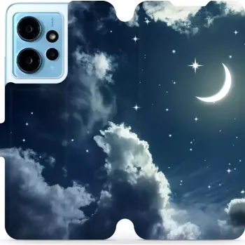 Pouzdro na mobilní telefon Flipové pouzdro Mobiwear - Xiaomi Redmi Note 12 4G - V145P Noční obloha s měsícem (Knížkové flip pouzdro, obal, kryt na mobil Xiaomi Redmi Note 12 4G - V145P Noční obloha s měsícem, materiál Umělá kůže + TPU - ochrana 360°, stojánek, silikonová vanička,)