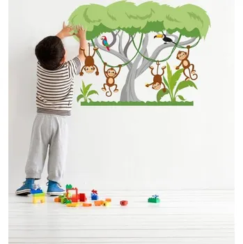 Samolepící dekorace Samolepka na zeď veselé opice na stromě 70 x 52 cm