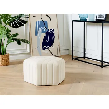 Taburet Puf krémově bílý sametový taburet 29 x 53 x 48 cm čalouněná šestihranná podnožka glamour styl Beliani