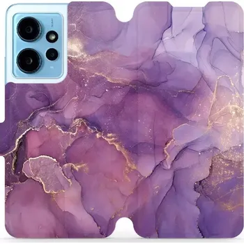 Pouzdro na mobilní telefon Flipové pouzdro Mobiwear - Xiaomi Redmi Note 12 4G - VP20S Fialový mramor (Knížkové flip pouzdro, obal, kryt na mobil Xiaomi Redmi Note 12 4G - VP20S Fialový mramor, materiál Umělá kůže + TPU - ochrana 360°, stojánek, silikonová vanička, magnetické zavírá