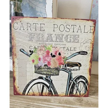 Plechová cedule Nástěnná kovová cedule s kolem Carte Postale - 30*30 cm