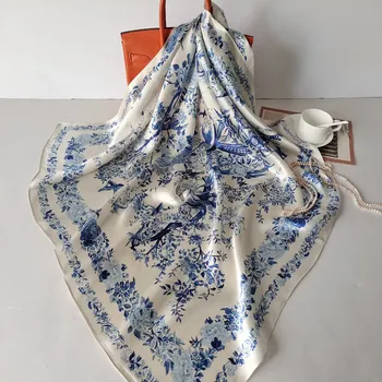 Šátek Hedvábný šátek Modrý ráj 90x90 cm v dárkovém balení, WHITE ORCHID