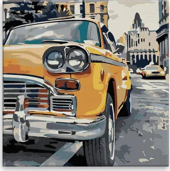 Malování podle čísel - Žlutý veterán - 40x40 cm, bez dřevěného rámu - CZ výroba