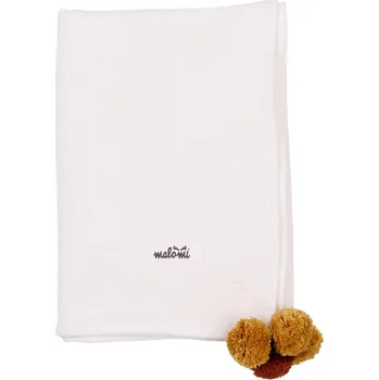 látková plena Malomi Kids Bílá mušelínová zavinovací plenka Pompon 100 x 140 cm