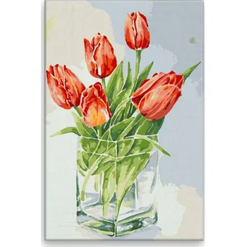 Dětské zboží Malování podle čísel - Tulipány ve váze 03 - 40x60 cm, bez dřevěného rámu - CZ výroba