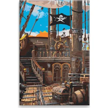 Dětské zboží Malování podle čísel - Pirátská loď - 40x60 cm, bez dřevěného rámu - CZ výroba