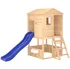 Dětské hřiště Dětské hřiště na zahradu z masivní jedle 145 x 131,5 x 218,5 cm hnědé/modrá skluzavka