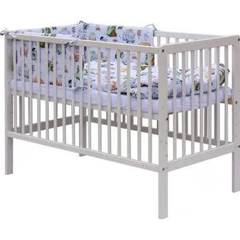 Dětská postýlka Postýlka borovice bílá 120x60cm s výbavou - FUNY se zelenou na bílém - Scarlett