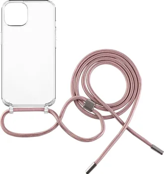 Pouzdro na mobilní telefon FIXED Pure Neck pro Apple iPhone 14 Plus růžová šňůrka/transparentní
