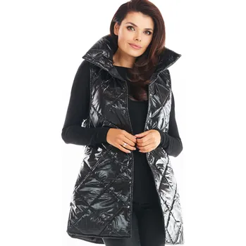 Dámská vesta Prošívaná teplá vesta na patentky s vysokým límcem A383 Barva: Černá, Velikost: S/M