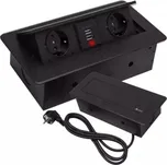 Zásuvka výklopná 2x zásuvka Schuko, 2x USB, 1,9 m černá Izoxis