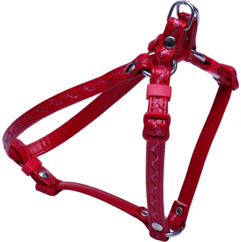 Postroj pro psa BAFPET Kšírky zdobené STŘÍBRNOU VLNKOU Barva: Červená, Rozměr: 12mm x OH 28-42 03411V