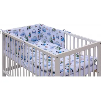 Dětská postýlka Postýlka borovice bílá 120x60cm s výbavou - FUNY s modrou na bílém - Scarlett