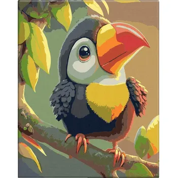 Malování podle čísel - Tukan na větvi - 40x50 cm, bez dřevěného rámu - CZ výroba