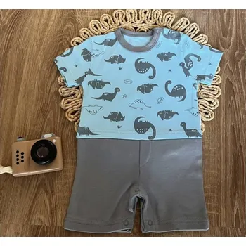 Body s nohavičkami Mamatti, Dino park - modrá s potiskem/šedá 80 (9-12m)