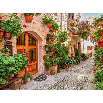 Diamantové malování Diamantové malování - Ulička s muškáty - č. 838 40x50 cm