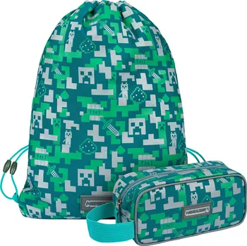 Školní sáček Baagl MINECRAFT 2 SET Silver Creeper: penál, sáček
