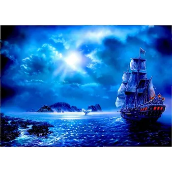 Diamantové malování Diamantové malování - Loď v modrém úplňku - č. 252 40x30 cm