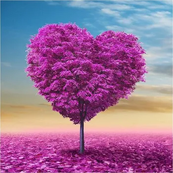Diamantové malování Diamantové malování - Fialový strom ve tvaru srdce - č. 369 40x40 cm