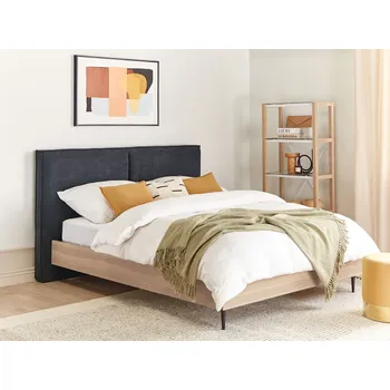 Postel Rám postele tmavě šedé čalounění manželská postel 160 x 200 cm čalouněné čelo MDF rám kovové nohy lamelový rošt moderní styl ložnice Beliani