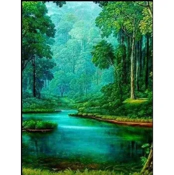 Diamantové malování Diamantové malování - Zelená krajina s řekou - č. 674 65x85 cm