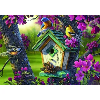 Diamantové malování Diamantové malování - Budka s ptačky - č. 414 40x50 cm