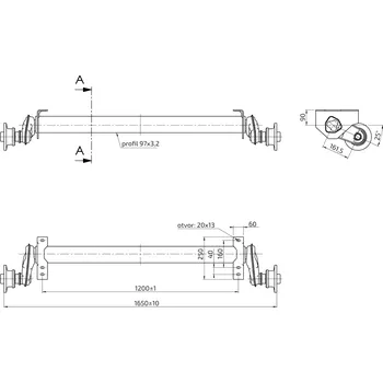 Přívěs k motorovému vozidlu Náprava AL-KO UBR 1200-5 (1300 kg) a=1200 mm, c=1650 mm, 100x4, patky 90