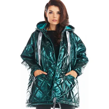 Dámská softshellová bunda Prošívaná bunda oversized na patentky A385 Barva: Zelená, Velikost: ONE SIZE