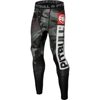 PitBull West Coast - pánské legíny CROSS CAMO woodland camo S