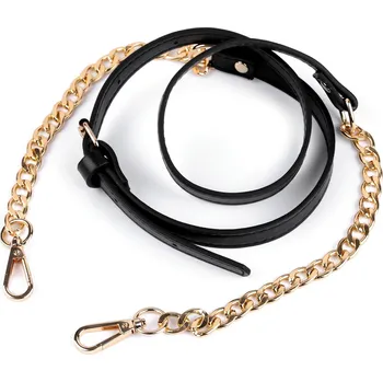 Koženkový popruh s řetízkem a karabinami na kabelku délka 115 - 130 cm - zlatá, černá